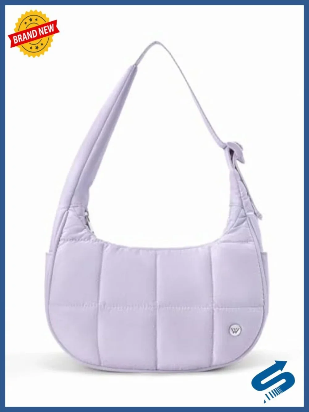 Puffer Crescent Shoulder Bag - Quilted Nylon Hobo Purse